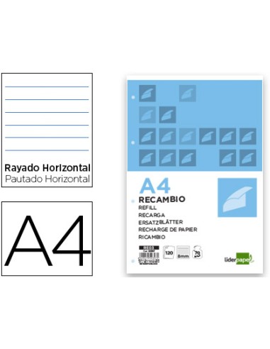 Recambio liderpapel a4 120 hojas 70g m2 horizontal sin margen 4 taladros bandas de 5 colores