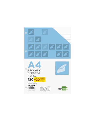 Recambio liderpapel a4 120 hojas 70g m2 horizontal sin margen 4 taladros bandas de 5 colores