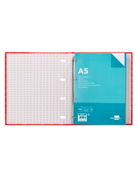 Carpeta con recambio liderpapel a5 cuadro 5mm forrada 4 anillas 20mm