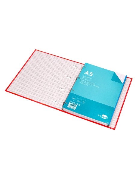 Carpeta con recambio liderpapel a5 cuadro 5mm forrada 4 anillas 20mm