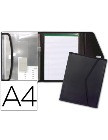 Carpeta liderpapel portadocumentos polipropileno con 5 bolsas y bloc de notas cierre de velcro din a4 negro