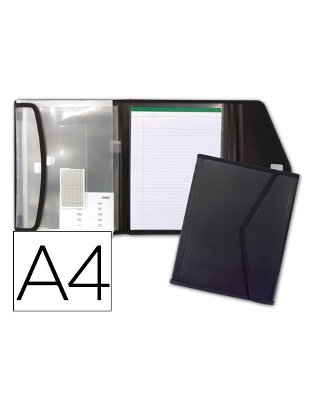 Carpeta liderpapel portadocumentos polipropileno con 5 bolsas y bloc de notas cierre de velcro din a4 negro
