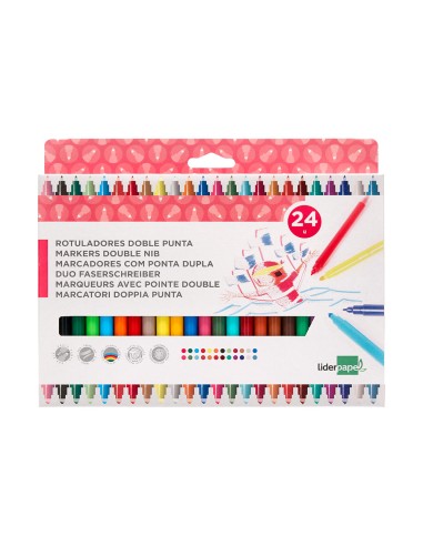 Rotulador liderpapel duo doble punta fina y gruesa caja de 24 unidades colores surtidos