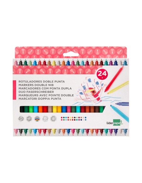Rotulador liderpapel duo doble punta fina y gruesa caja de 24 unidades colores surtidos