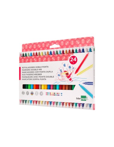 Rotulador liderpapel duo doble punta fina y gruesa caja de 24 unidades colores surtidos