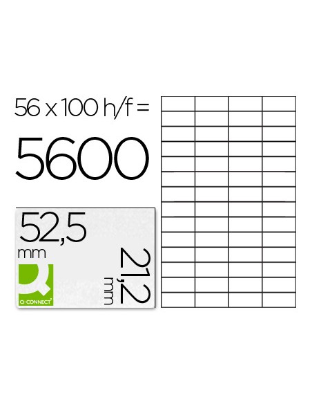 Etiqueta adhesiva q connect kf10638 tamano 525x212 mm fotocopiadora laser ink jet caja con 100 hojas din a4