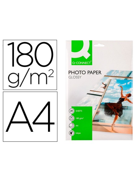 Papel q connect foto glossy kf01103 din a4 digital photo para ink jet bolsa de 20 hojas de 180 gr