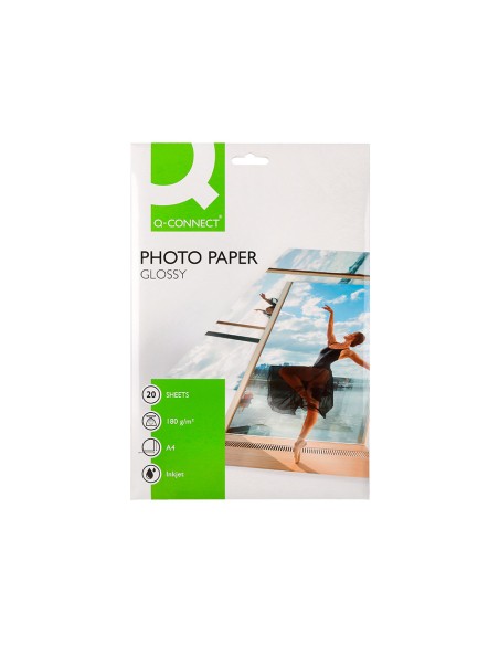 Papel q connect foto glossy kf01103 din a4 digital photo para ink jet bolsa de 20 hojas de 180 gr