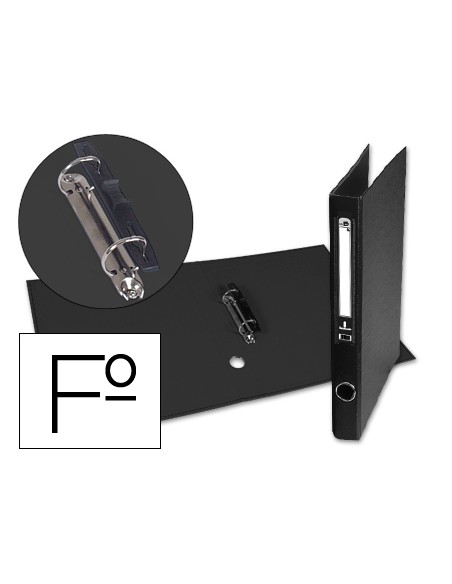 Carpeta de 2 anillas 25mm mixt as liderpapel folio forrado papercoat con ollao y tarjetero compresor plastico negro