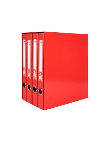 Modulo liderpapel 4 archivadores folio 2 anillas mixtas 25mm rojo