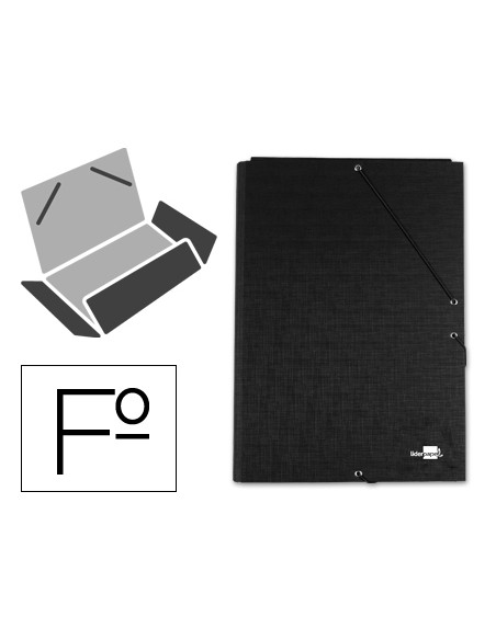 Carpeta liderpapel gomas folio 3 solapas carton forrado negra