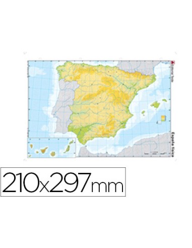 Mapa mudo color din a4 espana fisico