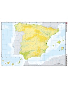 Mapa mudo color din a4 espana fisico