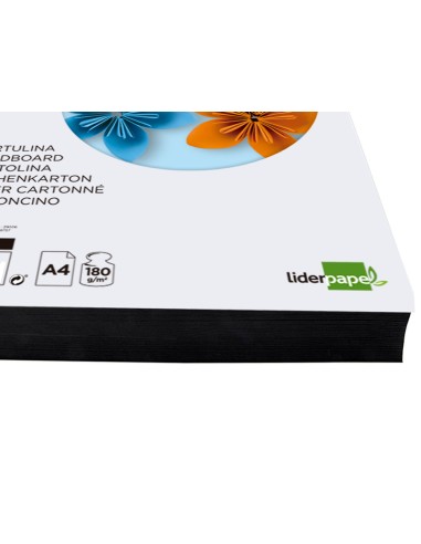 Cartulina liderpapel a4 180g m2 negro paquete de 100 hojas