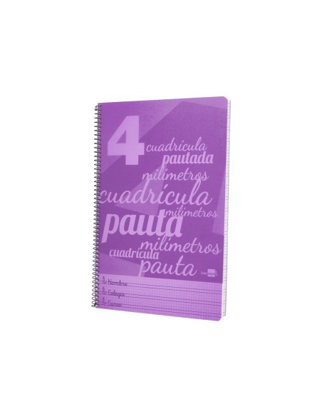 Cuaderno espiral liderpapel folio pautaguia tapa plastico 80h 75gr cuadro pautado 4mm con margen color violeta