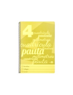 Cuaderno espiral liderpapel folio pautaguia tapa plastico 80h 75gr cuadro pautado 4mm con margen color amarillo