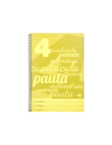 Cuaderno espiral liderpapel folio pautaguia tapa plastico 80h 75gr cuadro pautado 4mm con margen color amarillo