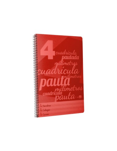 Cuaderno espiral liderpapel folio pautaguia tapa plastico 80h 75gr cuadro pautado 4mm con margen color rojo