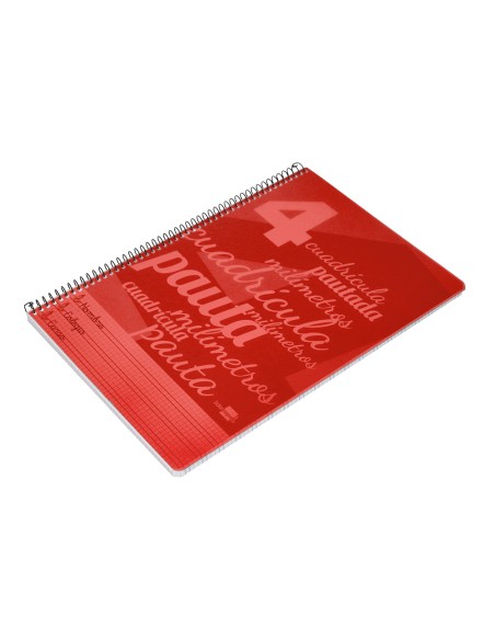 Cuaderno espiral liderpapel folio pautaguia tapa plastico 80h 75gr cuadro pautado 4mm con margen color rojo
