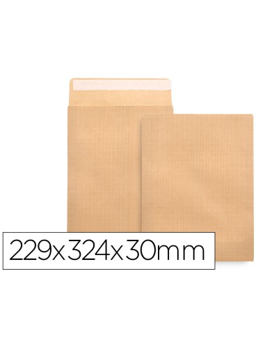 Sobre liderpapel bolsa fuelle kraft 229x324x30 mm solapa tira de silicona papel 120 gr caja de 50 unidades