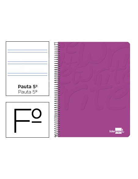 Cuaderno espiral liderpapel folio write tapa blanda 80h 60gr pauta 25 mm con margen color rosa
