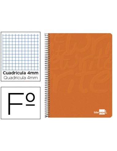 Cuaderno espiral liderpapel folio write tapa blanda 80h 60gr cuadro 4mm con margen color naranja