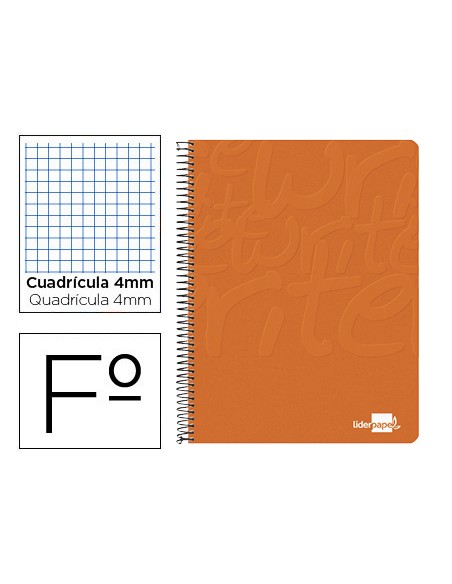 Cuaderno espiral liderpapel folio write tapa blanda 80h 60gr cuadro 4mm con margen color naranja