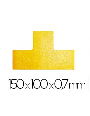 Simbolo adhesivo durable pvc forma t para delimitacion suelo amarillo 150x100x07 mm pack de 10 unidades