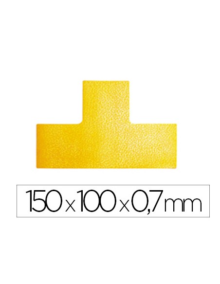Simbolo adhesivo durable pvc forma t para delimitacion suelo amarillo 150x100x07 mm pack de 10 unidades