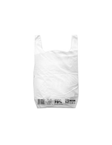 Bolsa camiseta reciclada 70 blanca 42x53 cm reutilizable 1 kg paquete de 55 unidades