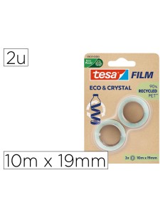 Cinta adhesiva tesa film ecocristal transparente 10 m x 19 mm blister de 2 unidades