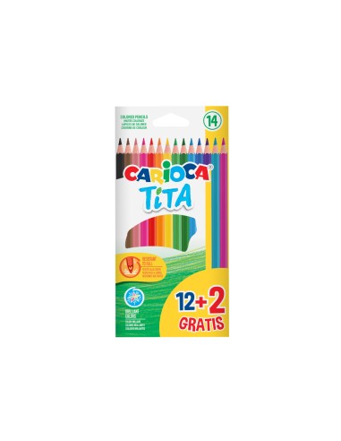Lapices de colores carioca tita hexagonal 12 unidades colores surtidos 2 gratis