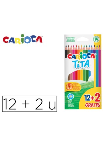 Lapices de colores carioca tita hexagonal 12 unidades colores surtidos 2 gratis