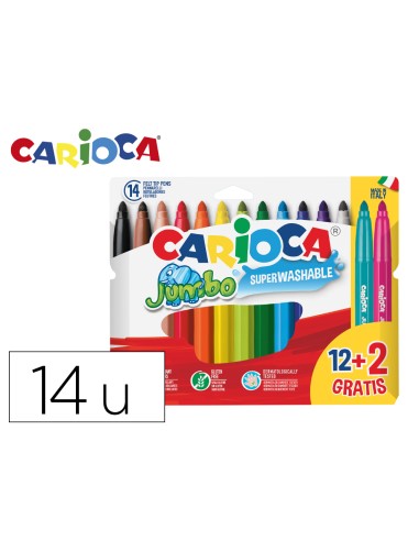 Rotulador carioca jumbo punta gruesa estuche de 12 unidades colores surtidos 2 gratis