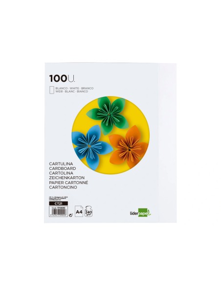 Cartulina liderpapel a4 240g m2 blanco paquete de 100 hojas