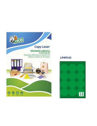 Etiqueta adhesiva tico verde f luorescentes permanente fsc laser inkjet fotocopia redonda 635mm caja de 840 unidades