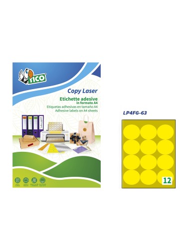 Etiqueta adhesiva tico amarill o fluorescentes permanente fsclaser inkjet fotocopia redonda635 mm caja de 840 unidades