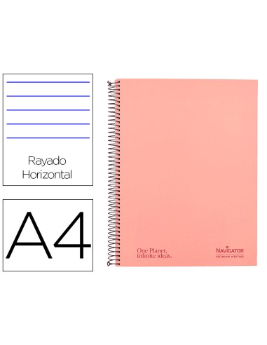 Cuaderno espiral navigator a4 tapa dura 80h 80gr horizontal con margen coral