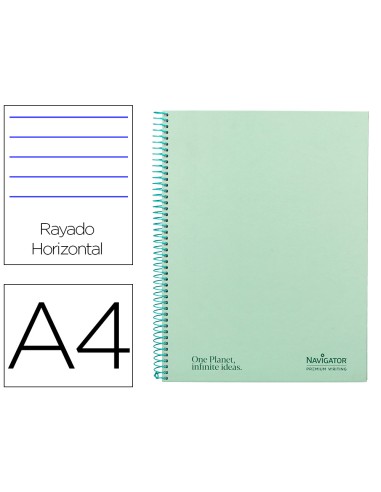 Cuaderno espiral navigator a4 tapa dura 80h 80gr horizontal con margen menta