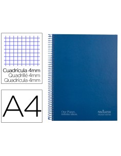 Cuaderno espiral navigator a4 tapa dura 80h 80gr cuadro 4mm con margen azul marino