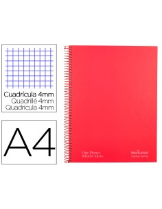 Cuaderno espiral navigator a4 tapa dura 80h 80gr cuadro 4mm con margen rojo
