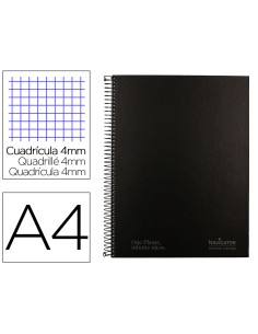 Cuaderno espiral navigator a4 tapa dura 80h 80gr cuadro 4mm con margen negro