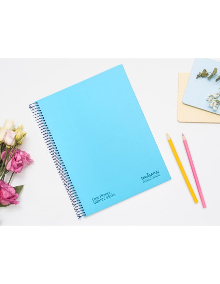 Cuaderno espiral navigator a4 tapa dura 80h 80gr cuadro 4mm con margen azul claro