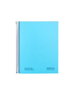 Cuaderno espiral navigator a4 tapa dura 80h 80gr cuadro 4mm con margen azul claro