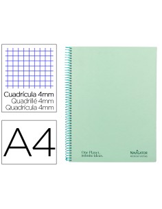 Cuaderno espiral navigator a4 tapa dura 80h 80gr cuadro 4mm con margen menta