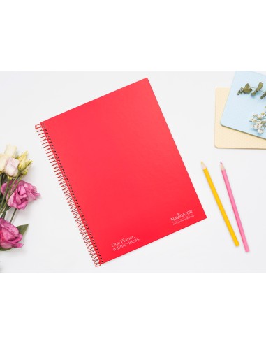 Cuaderno espiral navigator a4 micro tapa forrada 120h 80gr horizontal 5 bandas 4 taladros color rojo