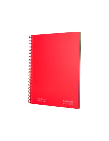 Cuaderno espiral navigator a4 micro tapa forrada 120h 80gr horizontal 5 bandas 4 taladros color rojo