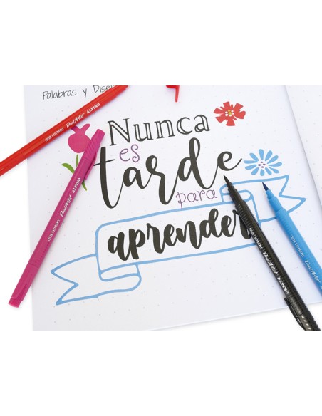 Set de dibujo alpino iniciacion al lettering 12 rotuladores punta fina y punta pincel colores surtidos