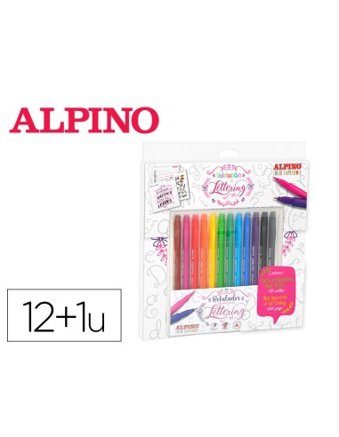 Set de dibujo alpino iniciacion al lettering 12 rotuladores punta fina y punta pincel colores surtidos
