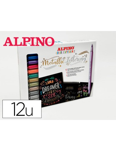 Rotulador alpino metallic lettering doble punta estuche de 12 unidades colores surtidos